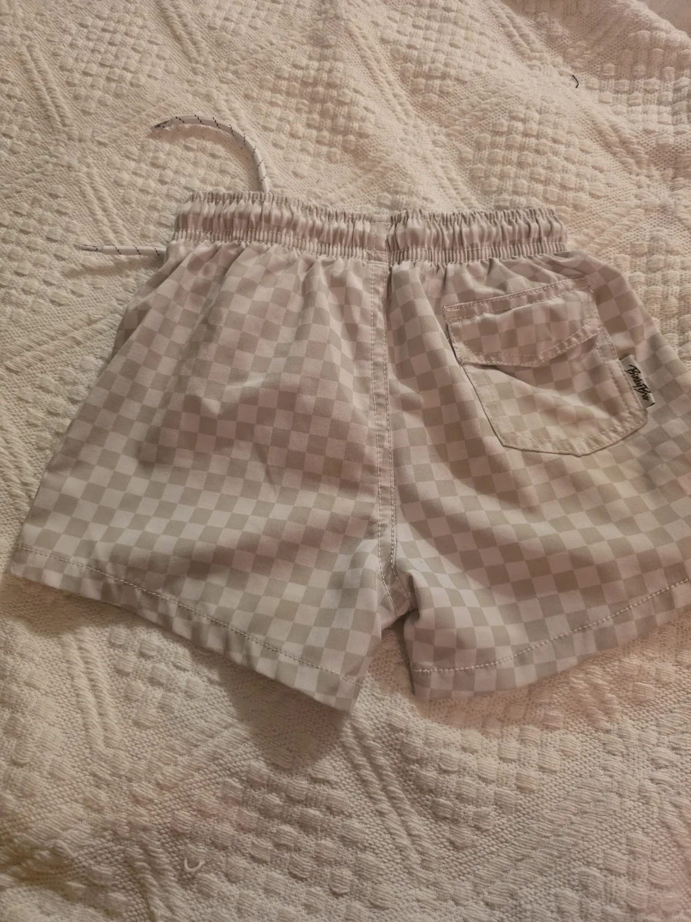Boys Tan & White Checkered Swimshorts